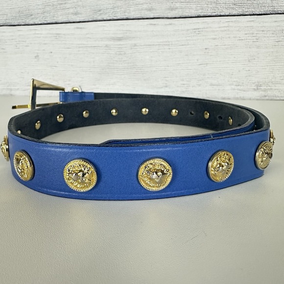 Vintage The Limited Blue Leather Gold Lion Head Studded‎ Sz Medium Italy Luxury main image 6